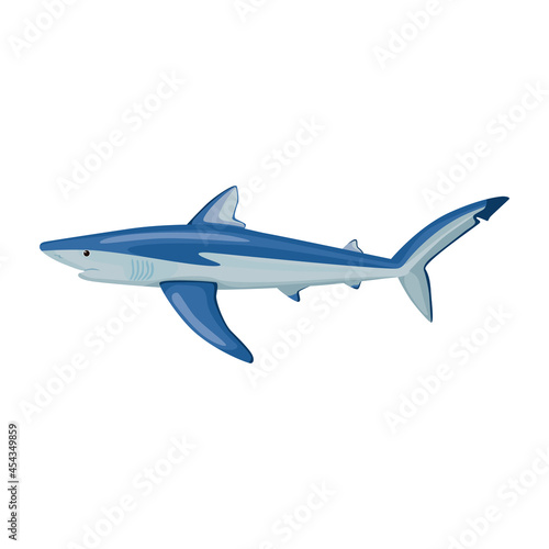 Blue shark isolated on white background. Cartoon character of ocean for children.