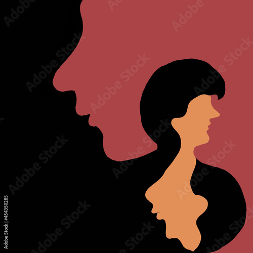Silhouette, of three women's faces, connected with each other, with friendship, the concept of women's power.