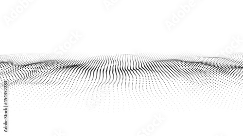Wave of moving dots. Abstract white background. Vector 3d illustration.