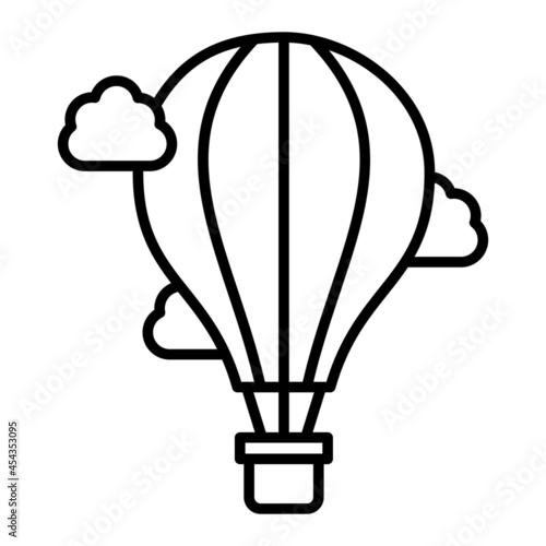 Hot Air Balloon Vector Outline Icon Isolated On White Background