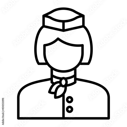 Flight Attendant Vector Outline Icon Isolated On White Background