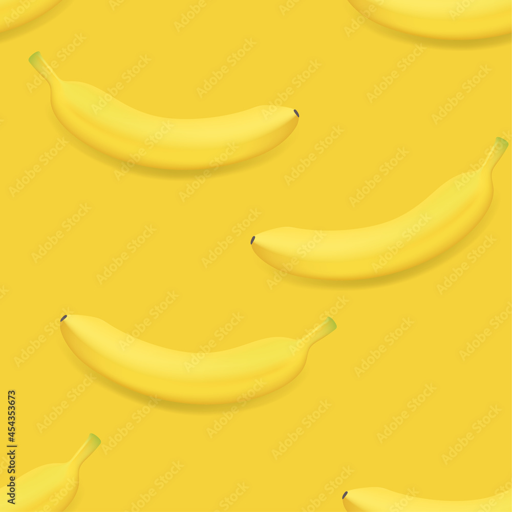 Vector fruit pattern of fresh bananas on yellow background. From top view. Seamless background Vector fruit pattern of fresh bananas on yellow background. From top view. Seamless background