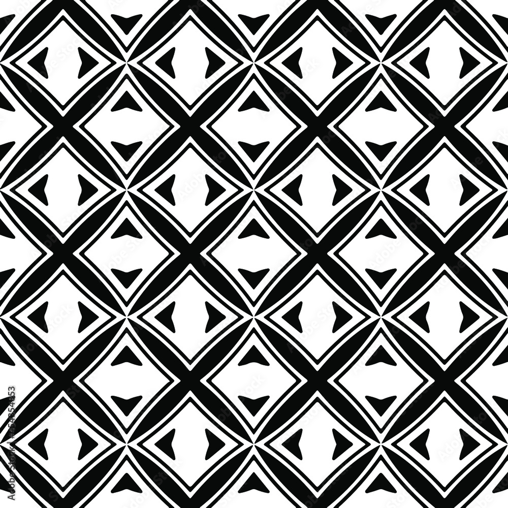 Flower geometric pattern. Seamless vector background. White and black ornament. Ornament for fabric, wallpaper, packaging. Decorative print Flower geometric pattern. Seamless vector background. White and black ornament. Ornament for fabric, wallpaper, packaging. Decorative print