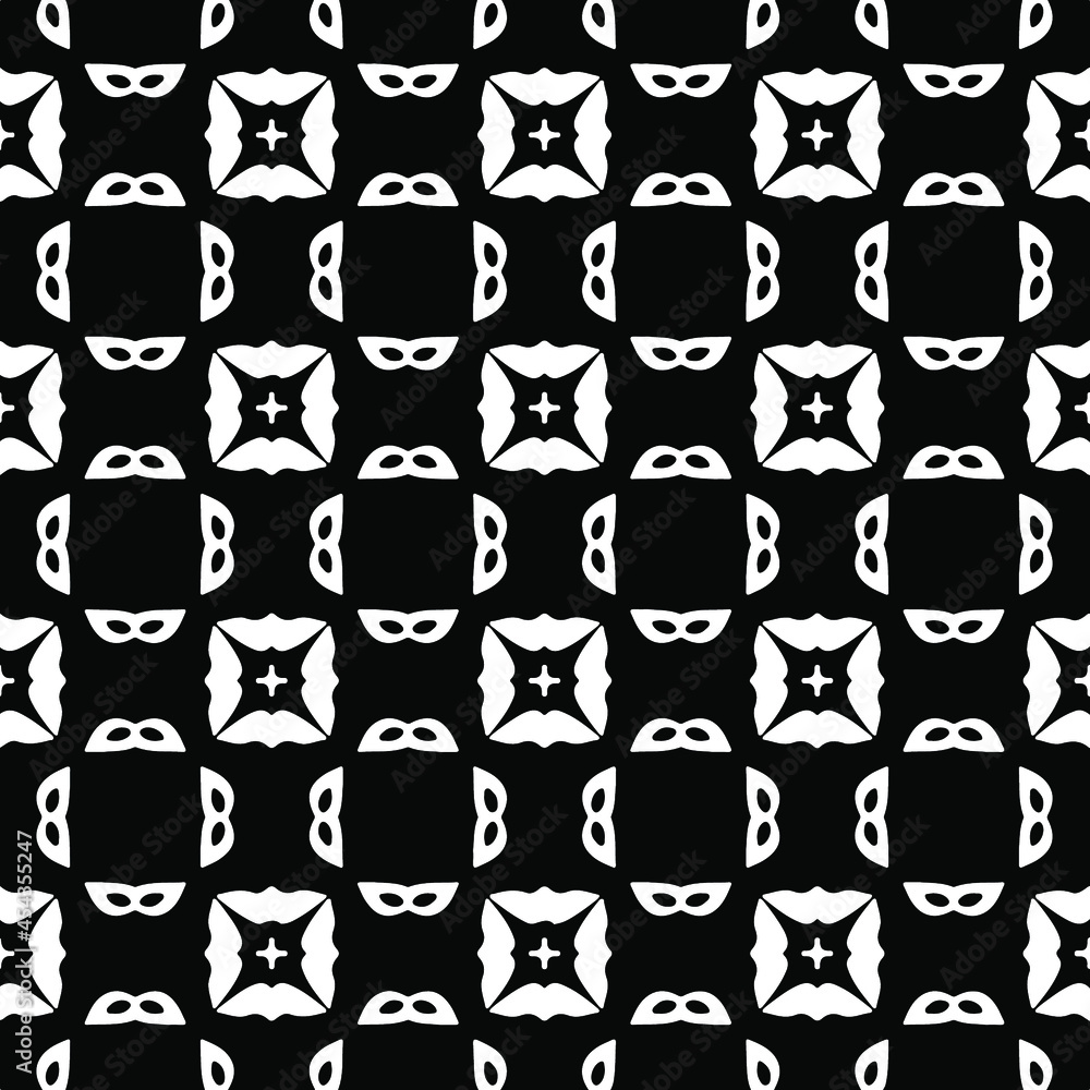 Flower geometric pattern. Seamless vector background. White and black ornament. Ornament for fabric, wallpaper, packaging. Decorative print Flower geometric pattern. Seamless vector background. White and black ornament. Ornament for fabric, wallpaper, packaging. Decorative print