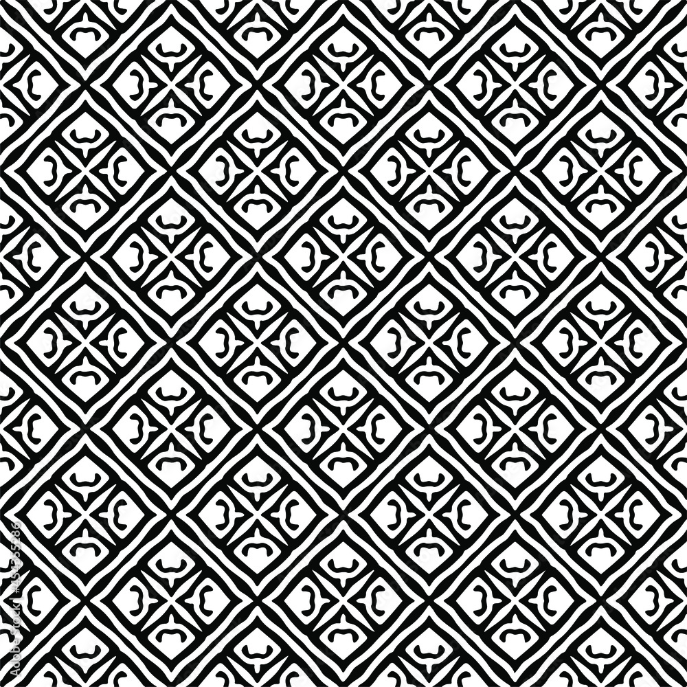 Flower geometric pattern. Seamless vector background. White and black ornament. Ornament for fabric, wallpaper, packaging. Decorative print Flower geometric pattern. Seamless vector background. White and black ornament. Ornament for fabric, wallpaper, packaging. Decorative print