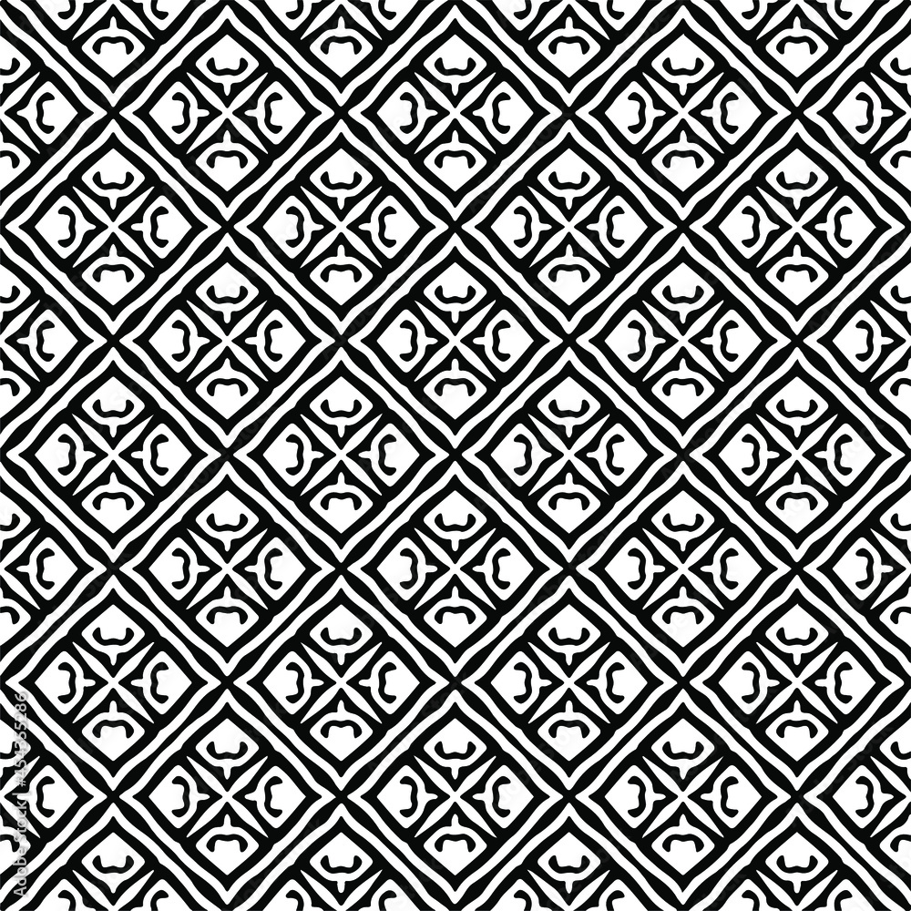 Flower geometric pattern. Seamless vector background. White and black ornament. Ornament for fabric, wallpaper, packaging. Decorative print