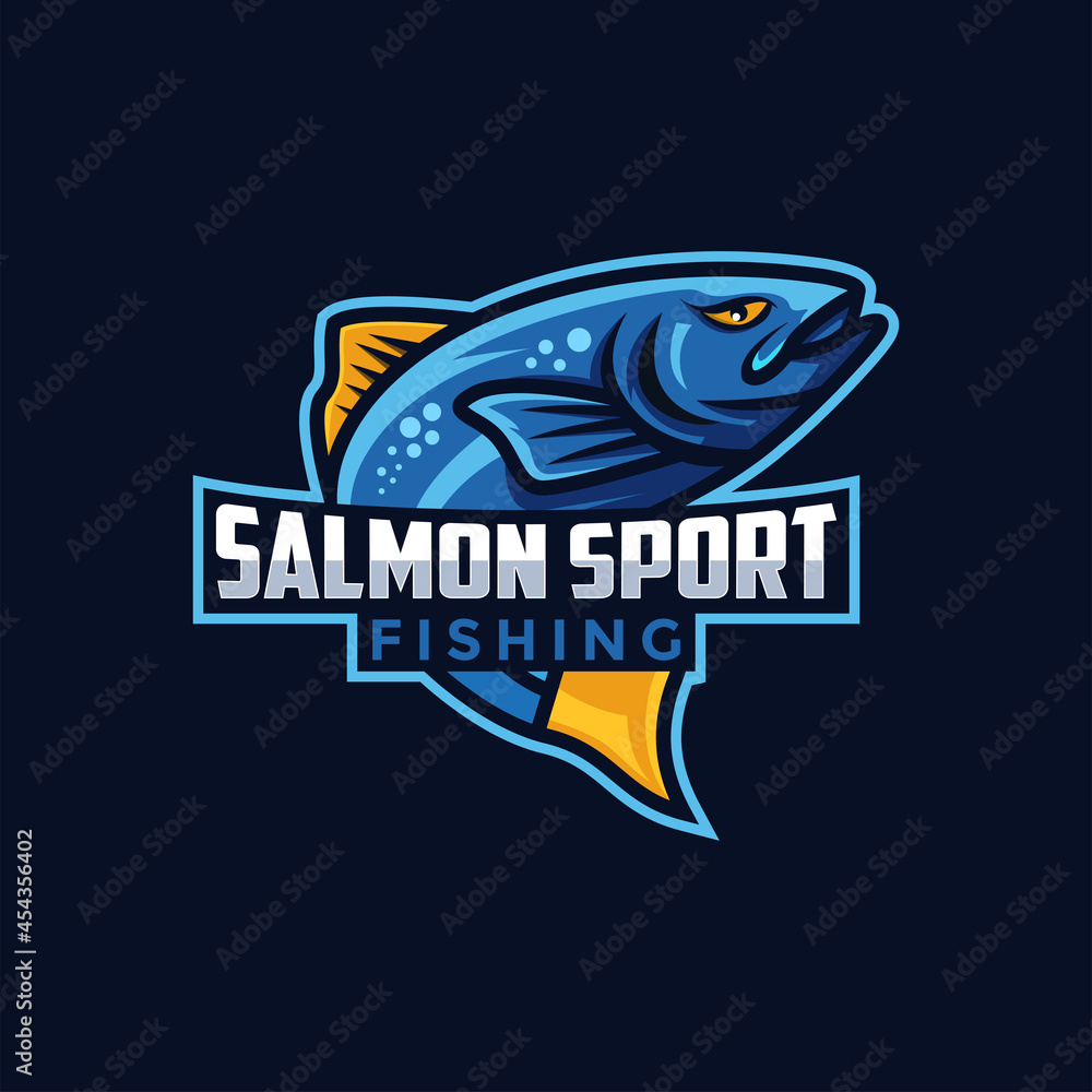 Salmon fish fishing logo, Fishing sport logo design vector. Salmon fish fishing logo, Fishing sport logo design vector.