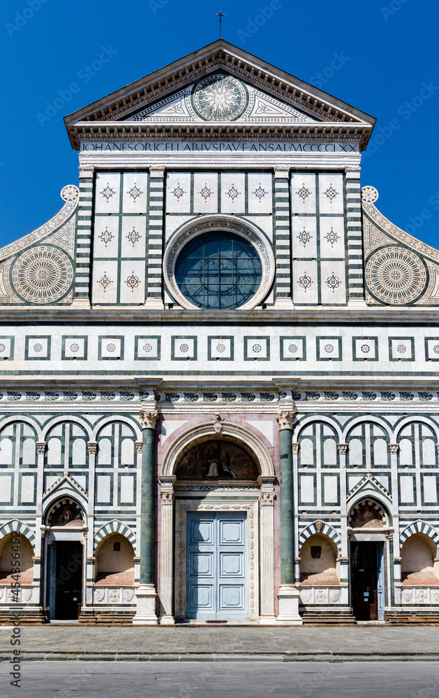 Facade of the Santa Maria Novella, a Roman Catholic church in Florence, Italy, Europe
