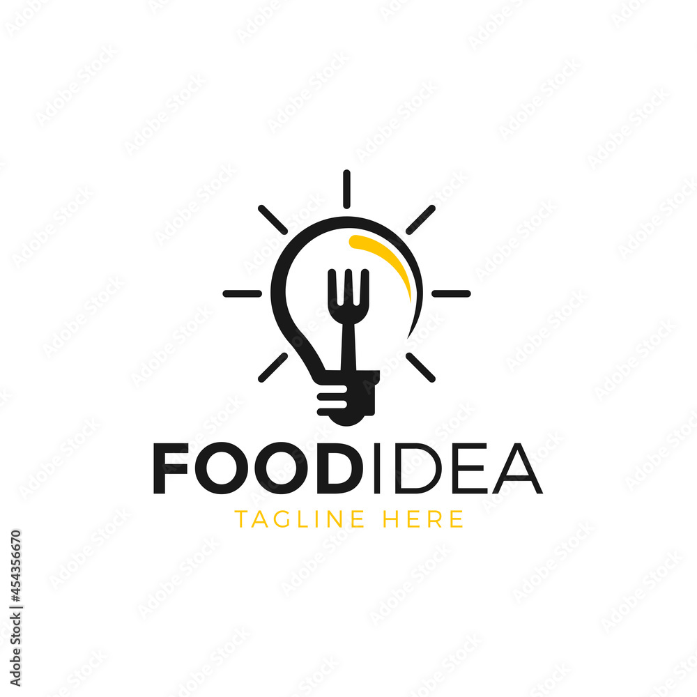 Food idea smart logo, Fork with bulb concept logo vector icon illustration.