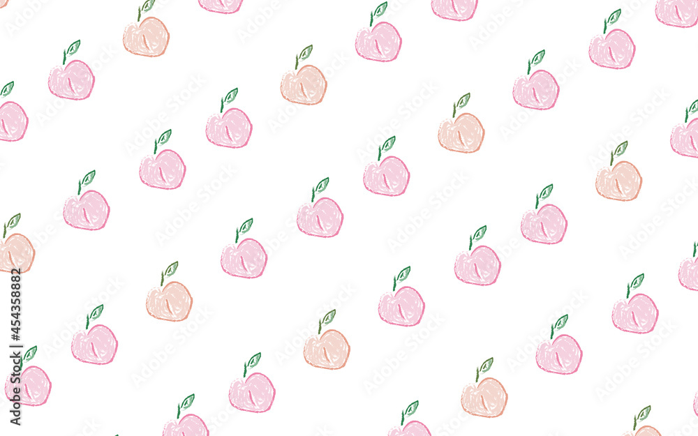 クレヨン風桃のイラストのパターン背景素材 クレヨン風桃のイラストのパターン背景素材