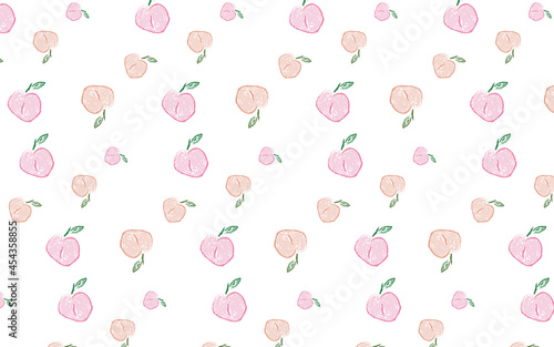 クレヨン風桃のイラストのパターン背景素材