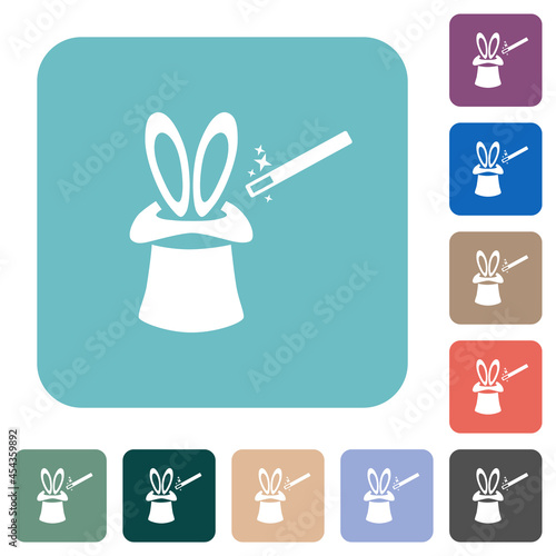 Magic hat with bunny ears rounded square flat icons