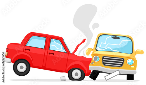 Two cars collided on a white background. Car crash