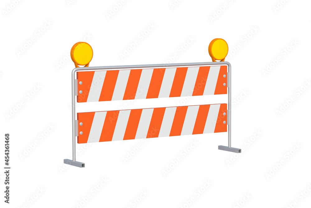 Striped road barrier, hurdle with yellow lamps isolated on white background. 3d render Striped road barrier, hurdle with yellow lamps isolated on white background. 3d render