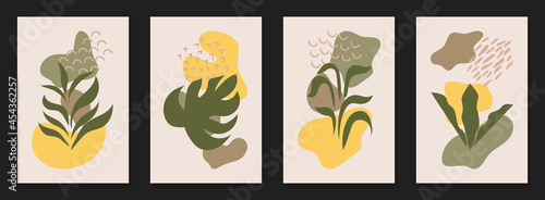 Set of 4 floral wall modern aesthetic posters vector illustration
