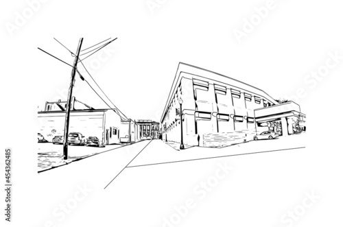 Obraz na płótnie Building view with landmark of Hattiesburg is the
city in Mississippi. Hand drawn sketch illustration in vector. w salonie