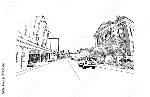 Obraz na płótnie Building view with landmark of Hattiesburg is the
city in Mississippi. Hand drawn sketch illustration in vector. w salonie