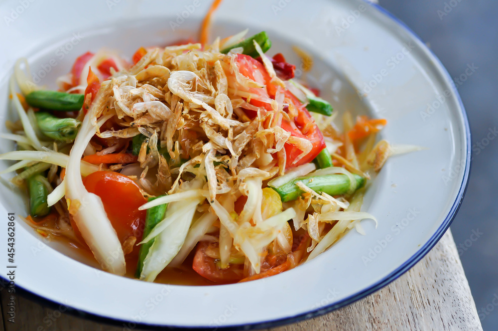 papaya salad,  spicy shrimp salad or freshwater shrimp salad