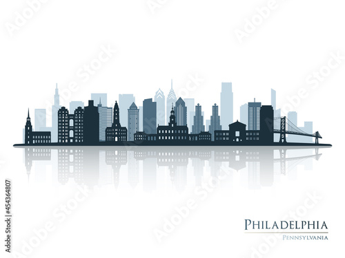 Philadelphia skyline silhouette with reflection. Landscape Philadelphia, Pennsylvania. Vector illustration.