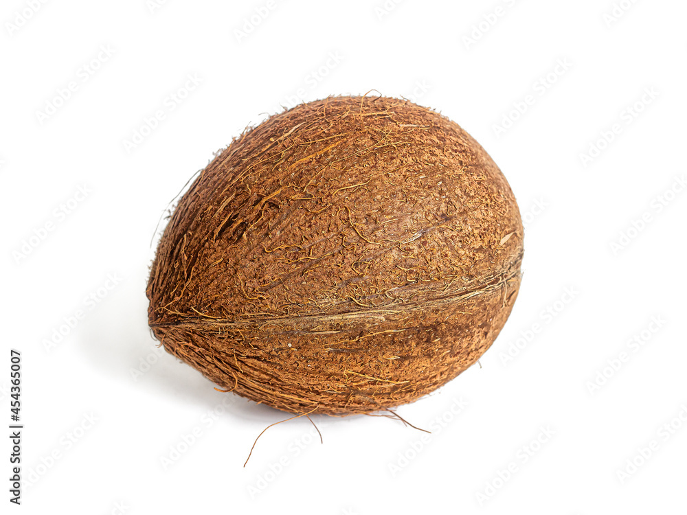 Ripe shaggy coconut, isolated on a white background Ripe shaggy coconut, isolated on a white background