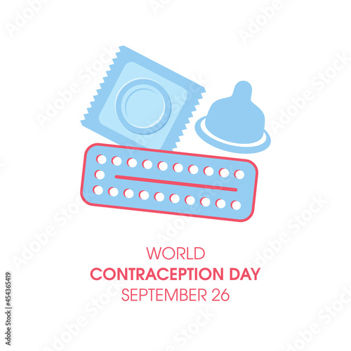 World Contraception Day vector. Condom and contraceptive pills icon set vector. Male and female contraception vector. Birth control and sexually transmitted diseases vector. Important day