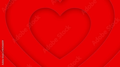 Red hearts move from center. 4k seamless looped animated background