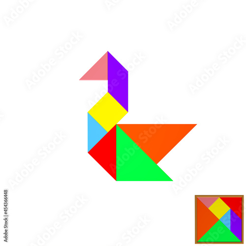 Free Download Colorful tangram puzzle with swan on white background，3D Rendering - GFXLoad