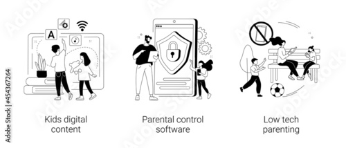 Children media access abstract concept vector illustrations.