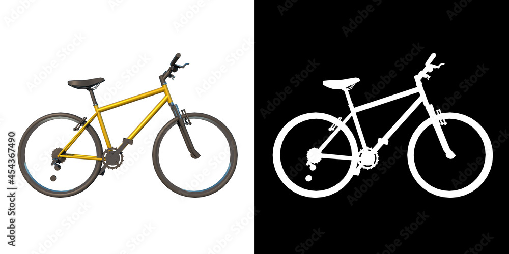 Fototapeta premium Bike 1 - Lateral view white background alpha png 3D Rendering Ilustracion 3D