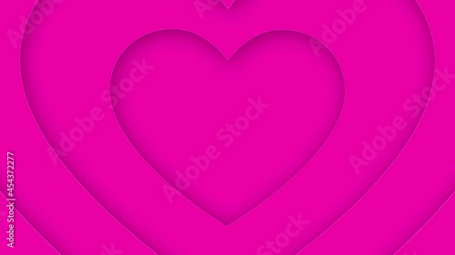 Pink hearts move from center. 4k seamless looped animated background