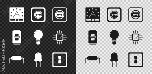 Set Ampere meter, multimeter, voltmeter, Electrical outlet, Resistor electricity, Light emitting diode, light switch, and bulb with concept of idea icon. Vector