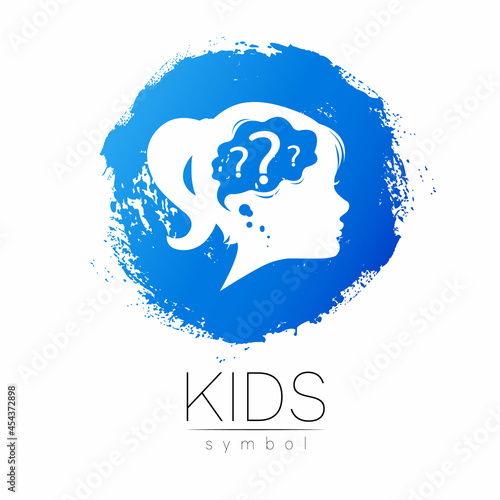 Modern logotype head with question inside brain in Blue Color . Logo sign of Psychology. Profile Human. Creative style. Symbol in vector. Design concept.