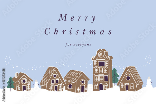 Vector illustartion design for Christmas greetings card. Collection of gingerbread houses. Cute naive christmas honey-cakes.
