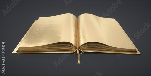 Open gold book. Metal book as a literary trophy.  photo