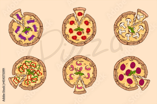 Set of six pizzas
