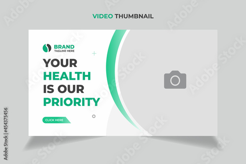 Editable video thumbnail and web banner design. Medical healthcare, fitness training, exercise customizable video thumbnail cover photo fully editable for social media.