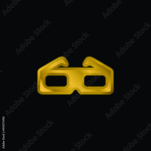 3D Glasses gold plated metalic icon or logo vector