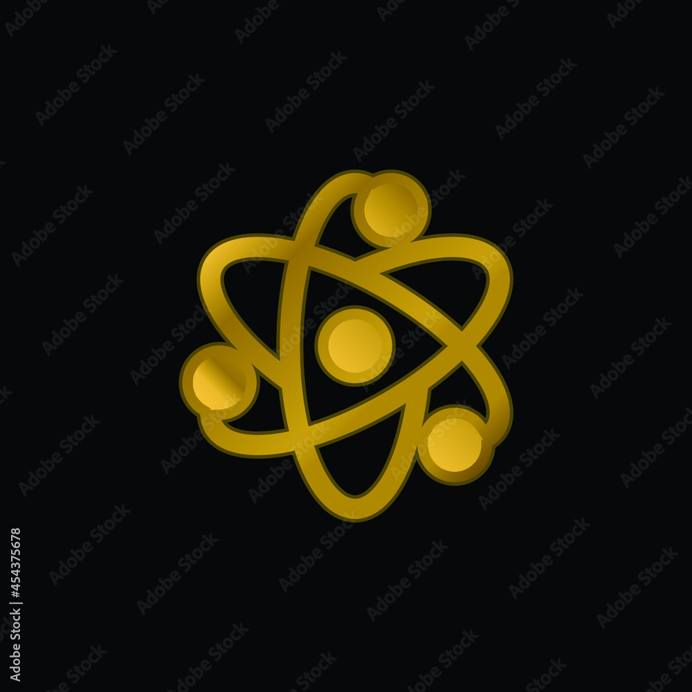 Atom gold plated metalic icon or logo vector Atom gold plated metalic icon or logo vector