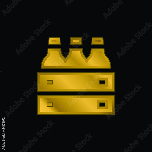Beer gold plated metalic icon or logo vector