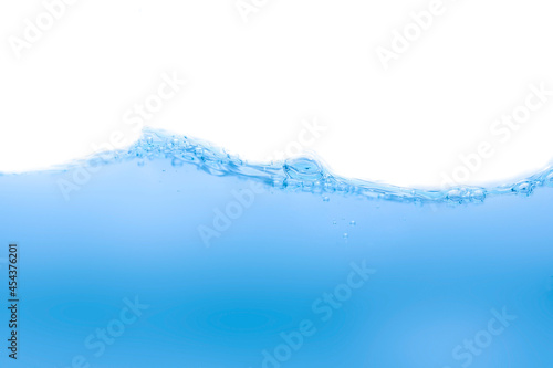 Clear water surface in a square shaped glass like a sea or a separate fish tank on a white background.