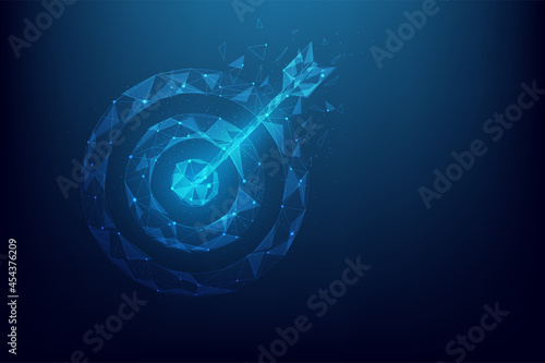 arrow target low poly wireframe background. bullseye consisting of lines polygon and triangle. business goal concept. vector illustration in fantastic digital design.