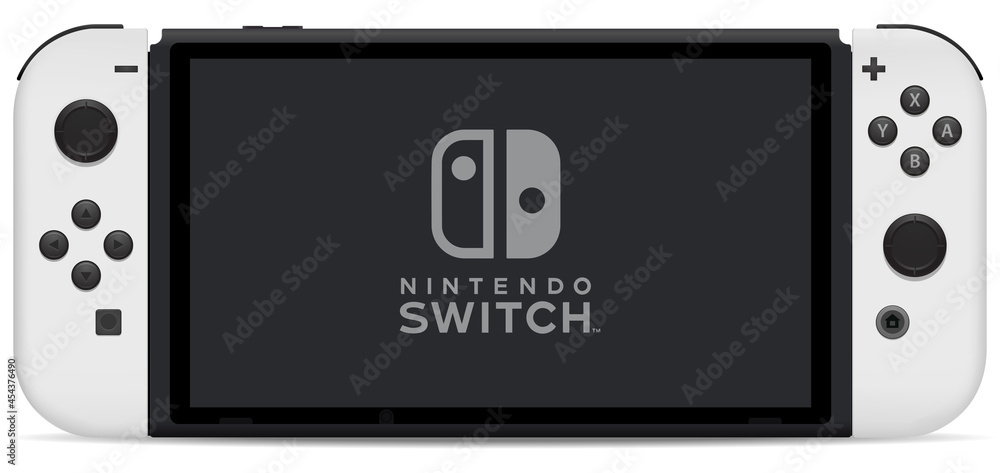 Nintendo Switch video game console developed by Nintendo, released on March  3, 2017 on a white background. Germany, Berlin - June 30, 2019: Nintendo  Switch Joy-con controller on a white background Stock Photo