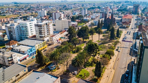 Vacaria RS. Aerial view of Vacaria city center  cathedral and square
