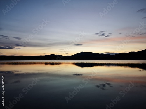 sunset over a mountain lake