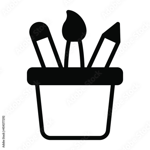 pencil bucket filled outline icon, business and finance icon.