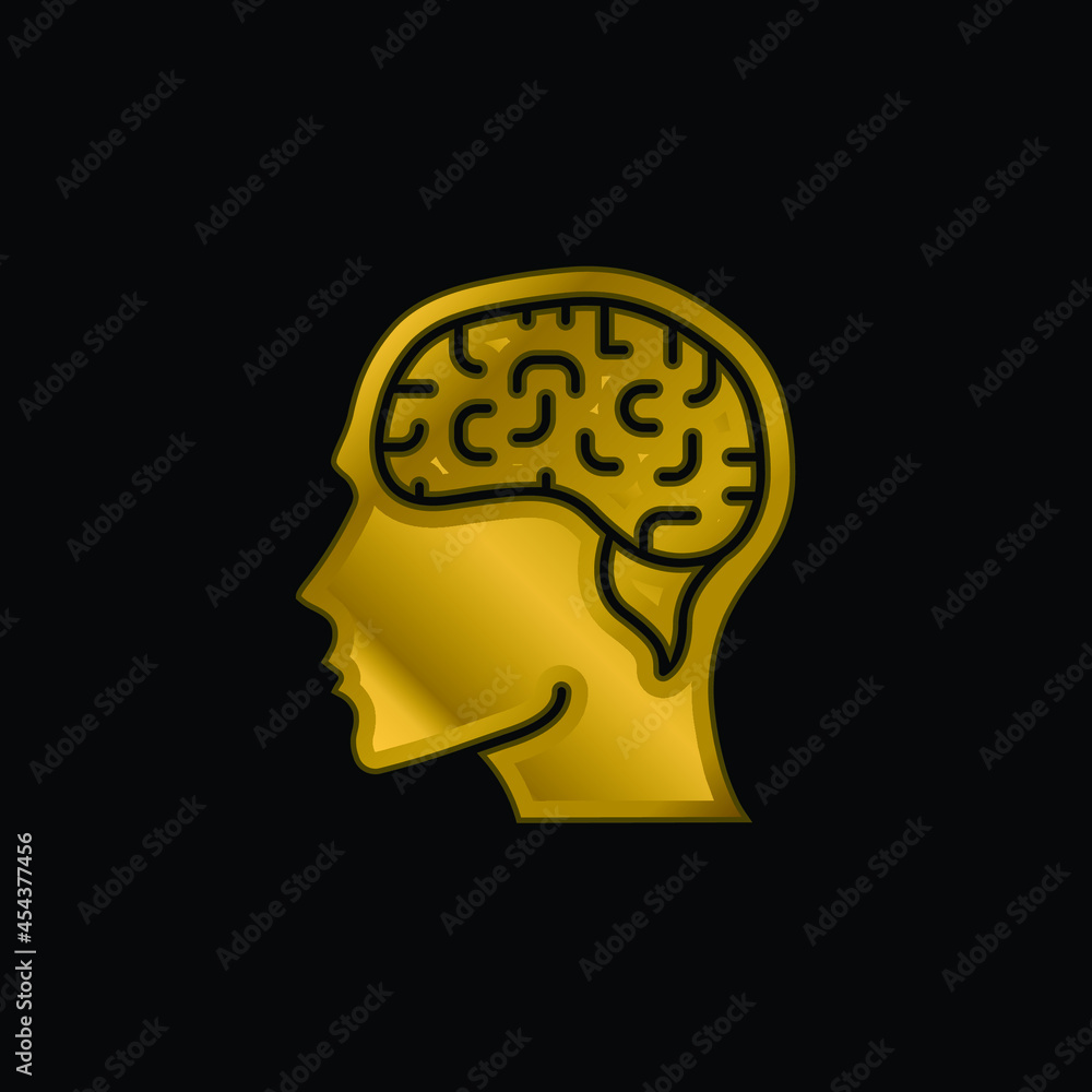 Brain gold plated metalic icon or logo vector Brain gold plated metalic icon or logo vector