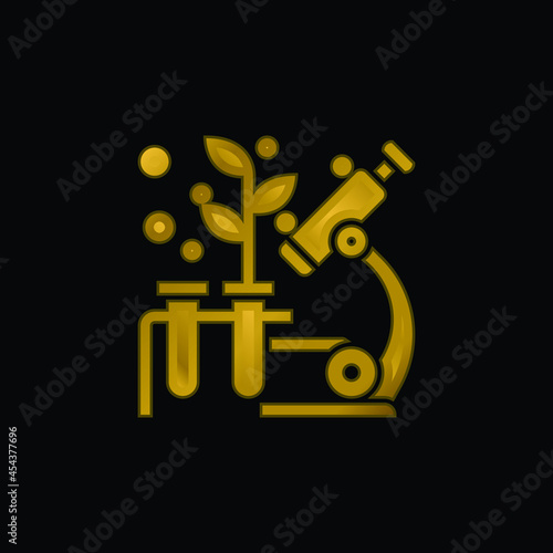Biology gold plated metalic icon or logo vector