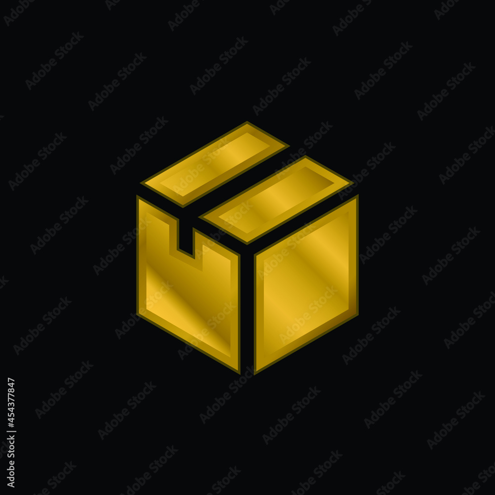Box gold plated metalic icon or logo vector Box gold plated metalic icon or logo vector