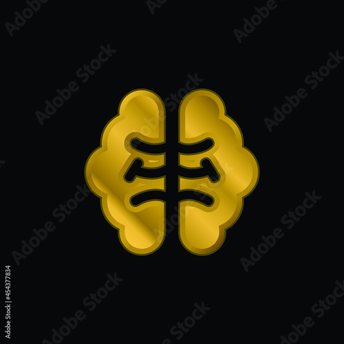 Brain gold plated metalic icon or logo vector