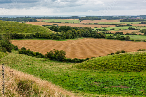 View from the pilgrims way near Hythe in Kent. The English channel and Dungeness can be viewed in the distance. photo